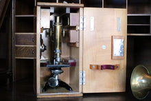 Load image into Gallery viewer, Antique Brass Monocular Microscope – Fitted Mahogany Case With Glass Slides and Accessories
