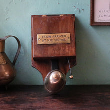 Load image into Gallery viewer, Antique Railway Signal Box Train Arrival Indicator Bell – Brass &amp; Mahogany Wall Mounted Railway Instrument
