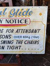 Load image into Gallery viewer, Vintage Hand Painted Fairground "Aerial Glide" Safety Notice Sign – Original Carnival Ride Advertising Board – 104 x 63cm
