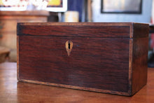 Load image into Gallery viewer, Antique Regency Rosewood Tea Caddy - Boxwood Stringing - 3 Section Tea Box - c.1820

