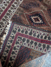 Load image into Gallery viewer, 4ft 6in Antique Hand-Knotted Afghan Baluch Tribal Rug - Wool Geometric Carpet - 136 x 85cm
