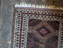 Load image into Gallery viewer, 4ft 6in Antique Hand-Knotted Afghan Baluch Tribal Rug - Wool Geometric Carpet - 136 x 85cm
