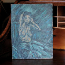 Load image into Gallery viewer, Vintage 1950s Figurative Oil Painting – Seated Woman in Blue – Signed Original Canvas
