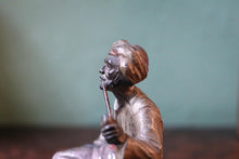 Load image into Gallery viewer, Cold-Painted Spelter Bergman Style Figure – Turbaned Pipe Smoker on Carpet Tray
