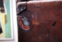 Load image into Gallery viewer, Vintage Leather Travel Suitcase With Original Hotel Labels – Large 1930s Steamer Luggage
