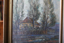 Load image into Gallery viewer, Vintage Mid-Century Landscape Oil Painting – Cottage and Tall Trees – Framed Original Art
