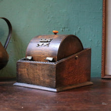 Load image into Gallery viewer, Antique Oak Mechanical Cigarette Dispenser – Art Deco Desktop Tobacciana
