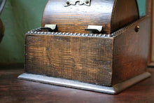 Load image into Gallery viewer, Antique Oak Mechanical Cigarette Dispenser – Art Deco Desktop Tobacciana
