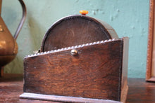 Load image into Gallery viewer, Antique Oak Mechanical Cigarette Dispenser – Art Deco Desktop Tobacciana
