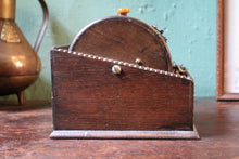 Load image into Gallery viewer, Antique Oak Mechanical Cigarette Dispenser – Art Deco Desktop Tobacciana
