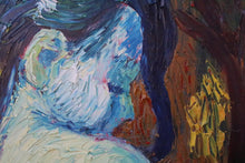 Load image into Gallery viewer, Vintage Expressionist Female Nude Painting – Blue Figure With Long Dark Hair – Impasto Oil Painting
