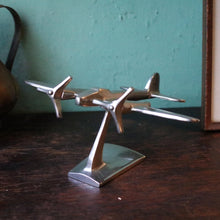 Load image into Gallery viewer, Vintage Art Deco Aluminium Twin-Engine Aircraft Model – Aeroplane Desk Ornament on Stand

