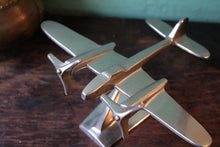 Load image into Gallery viewer, Vintage Art Deco Aluminium Twin-Engine Aircraft Model – Aeroplane Desk Ornament on Stand
