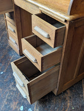 Load image into Gallery viewer, Antique Oak Roll Top Desk – Tambour Front Twin Pedestal Writing Desk – Early 20th Century
