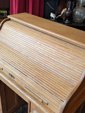 Load image into Gallery viewer, Antique Oak Roll Top Desk – Tambour Front Twin Pedestal Writing Desk – Early 20th Century
