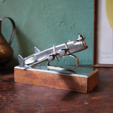Load image into Gallery viewer, Vintage Cast Metal Avro Lancaster Bomber Desk Model – Wooden Plinth – Aviation Display
