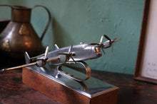 Load image into Gallery viewer, Vintage Cast Metal Avro Lancaster Bomber Desk Model – Wooden Plinth – Aviation Display
