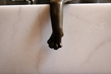Load image into Gallery viewer, Art Deco Cubist Bronze Panther Sculpture – Reclining Big Cat on White Marble Plinth
