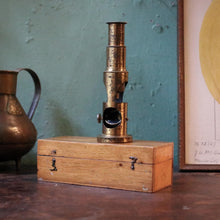 Load image into Gallery viewer, Antique Victorian Brass Drum Microscope – J &amp; W E Archbutt Westminster – Fitted Wooden Case – Working
