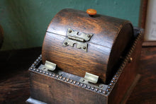 Load image into Gallery viewer, Antique Oak Mechanical Cigarette Dispenser – Art Deco Desktop Tobacciana
