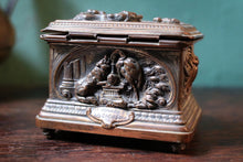 Load image into Gallery viewer, Antique French La Fontaine Fables Jewellery Casket – Copper Box – Napoleon III
