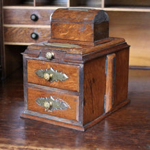 Load image into Gallery viewer, Antique Oak Smoker’s Cabinet – Concealed Locking Drawers – Tin-Lined Tobacco Box – Edwardian c.1900
