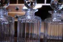 Load image into Gallery viewer, Antique Mahogany 3 Bottle Tantalus - Cut Glass Decanters - Silver Plated Fittings
