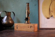 Load image into Gallery viewer, Antique Victorian Brass Drum Microscope – J &amp; W E Archbutt Westminster – Fitted Wooden Case – Working
