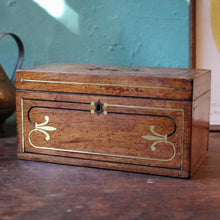 Load image into Gallery viewer, Victorian Mahogany Tea Caddy - Brass Inlay - Twin Lidded Compartments - c.1870
