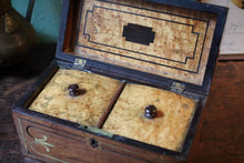 Load image into Gallery viewer, Victorian Mahogany Tea Caddy - Brass Inlay - Twin Lidded Compartments - c.1870
