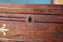 Load image into Gallery viewer, Victorian Mahogany Tea Caddy - Brass Inlay - Twin Lidded Compartments - c.1870
