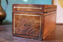 Load image into Gallery viewer, Victorian Mahogany Tea Caddy - Brass Inlay - Twin Lidded Compartments - c.1870

