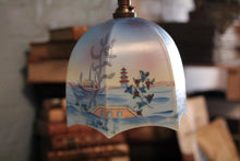 Load image into Gallery viewer, 1930s Art Deco Chinoiserie Hand Painted Glass Pendant Light - Pagoda Landscape Shade
