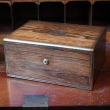 Load image into Gallery viewer, Antique Victorian Brass Bound Wooden Box – 19th Century Travel Box
