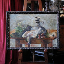 Load image into Gallery viewer, 1926 Signed Oil On Canvas Still Life – Game Bird Fruit &amp; Decanter – Antique Framed Painting
