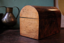 Load image into Gallery viewer, Victorian Figured Walnut Dome Top Tea Caddy – Twin Compartment Antique Caddy With Key
