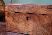 Load image into Gallery viewer, Victorian Burr Walnut Tea Caddy – Twin Compartment Antique Box – c.1860–1880

