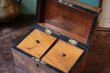 Load image into Gallery viewer, Victorian Burr Walnut Tea Caddy – Twin Compartment Antique Box – c.1860–1880
