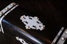 Load image into Gallery viewer, Antique Anglo-Indian Bone Inlaid Jewellery Box - Domed Dark Hardwood Casket - 19th Century
