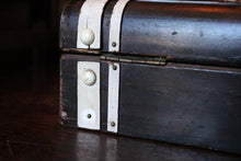Load image into Gallery viewer, Antique Anglo-Indian Bone Inlaid Jewellery Box - Domed Dark Hardwood Casket - 19th Century
