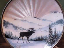 Load image into Gallery viewer, Vintage Aksel Holmsen Norne Norwegian 925S Sterling Silver Guilloché Enamel Miniature Dish - Reindeer Winter Scene
