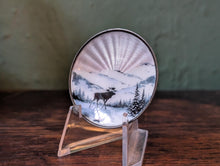 Load image into Gallery viewer, Vintage Aksel Holmsen Norne Norwegian 925S Sterling Silver Guilloché Enamel Miniature Dish - Reindeer Winter Scene
