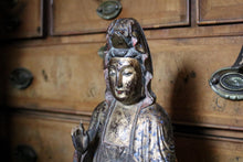 Load image into Gallery viewer, Antique Chinese Carved Wood Guanyin Figure – Gilt Polychrome Bodhisattva – 44cm
