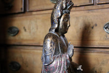 Load image into Gallery viewer, Antique Chinese Carved Wood Guanyin Figure – Gilt Polychrome Bodhisattva – 44cm
