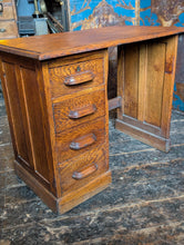 Load image into Gallery viewer, 1930s Oak Student’s Desk – Extending Drop Leaf Writing Desk – Four Drawer Compact Desk
