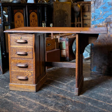 Load image into Gallery viewer, 1930s Oak Student’s Desk – Extending Drop Leaf Writing Desk – Four Drawer Compact Desk
