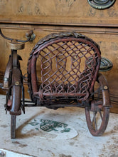 Load image into Gallery viewer, Antique Edwardian Doll Tricycle Rickshaw Toy – Wicker Seat – Folk Art c.1910
