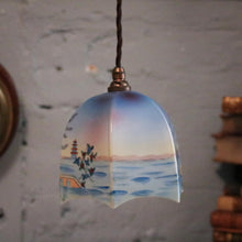 Load image into Gallery viewer, 1930s Art Deco Chinoiserie Hand Painted Glass Pendant Light - Pagoda Landscape Shade
