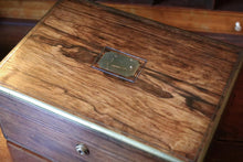 Load image into Gallery viewer, Antique Victorian Brass Bound Wooden Box – 19th Century Travel Box
