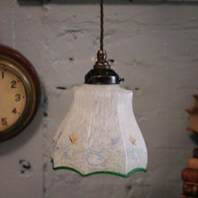Load image into Gallery viewer, 1930s Art Deco Hand Painted Opaline Glass Pendant Light – Butterflies &amp; Flowers
